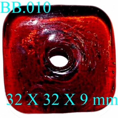 pièce en verre percé couleur orange foncé 32x32x9 mm POUR REPARER OU CREER VOS BIJOUX BICHE DE BERE