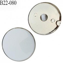 Bouton 22 mm en pvc couleur blanc sur socle couleur chrome accroche avec un anneau diamètre 22 mm épaisseur 8 mm prix à l'unité