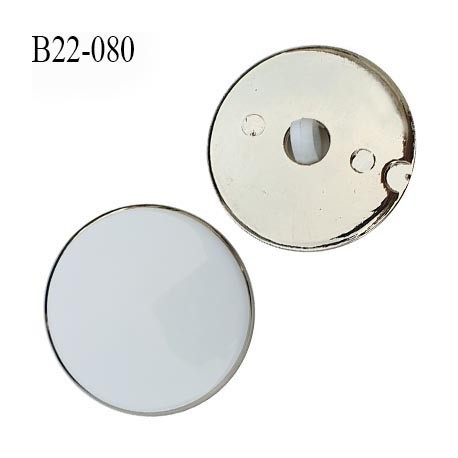 Bouton 22 mm en pvc couleur blanc sur socle couleur chrome accroche avec un anneau diamètre 22 mm épaisseur 8 mm prix à l'unité