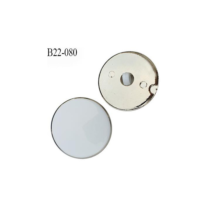 Bouton 22 mm en pvc couleur blanc sur socle couleur chrome accroche avec un anneau diamètre 22 mm épaisseur 8 mm prix à l'unité