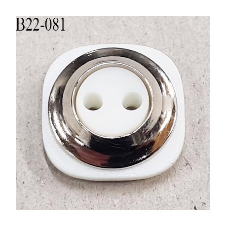 Bouton 22 mm 2 trous en pvc couleur blanc et chrome coté de 22 mm épaisseur 6 mm prix à l'unité