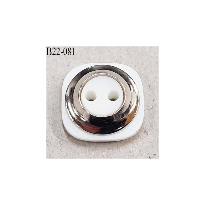 Bouton 22 mm 2 trous en pvc couleur blanc et chrome coté de 22 mm épaisseur 6 mm prix à l'unité