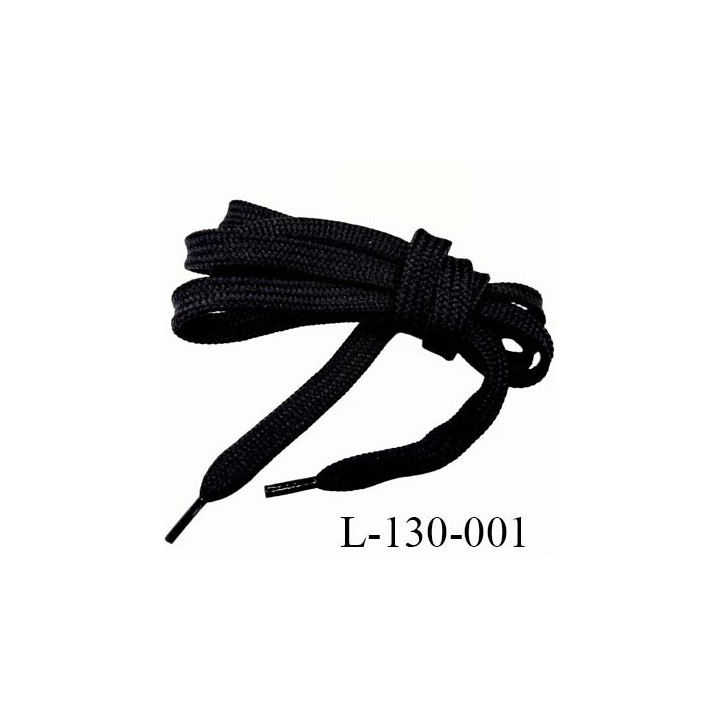 Lacet tubulaire 130 cm  noir largeur 9 mm en polyamide longueur 130 cm embout gainé fabriqué en Europe prix pour une paire