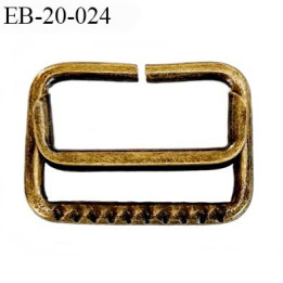 Boucle étrier rectangle  20 mm coulissant métal  couleur laiton vieilli largeur extérieur 2.7 cm intérieur 2 cm hauteur 2.1 cm