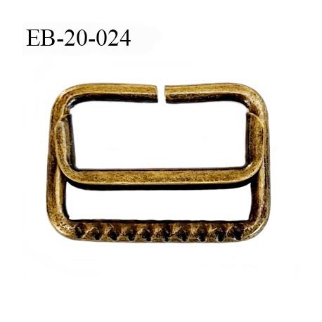 Boucle étrier rectangle 20 mm coulissant métal couleur laiton vieilli largeur extérieur 2.7 cm intérieur 2 cm hauteur 2.1 cm