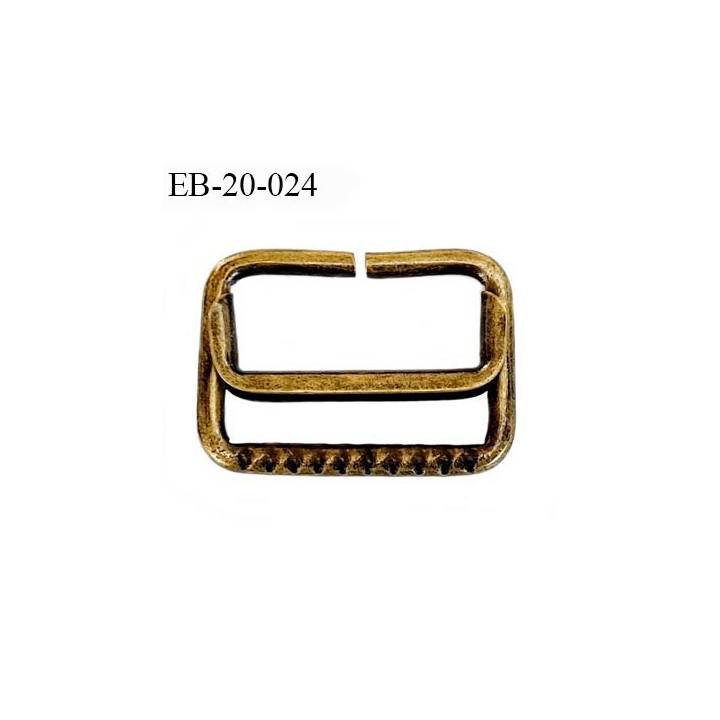 Boucle étrier rectangle  20 mm coulissant métal  couleur laiton vieilli largeur extérieur 2.7 cm intérieur 2 cm hauteur 2.1 cm