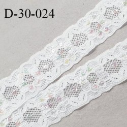 Dentelle 30 mm lycra extensible couleur blanc avec sequins cousus largeur 30 mm prix au mètre