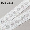 Dentelle 40 mm lycra extensible couleur blanc avec sequins cousus largeur 30 mm prix au mètre