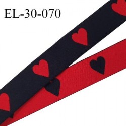 Elastique 30 mm spécial lingerie sport et caleçon motifs coeurs couleur noir et rouge haut de gamme oeko tex prix au mètre