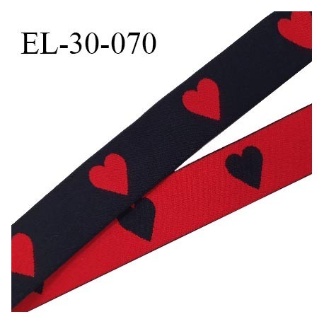 Elastique 30 mm spécial lingerie sport et caleçon motifs coeurs couleur noir et rouge haut de gamme prix au mètre