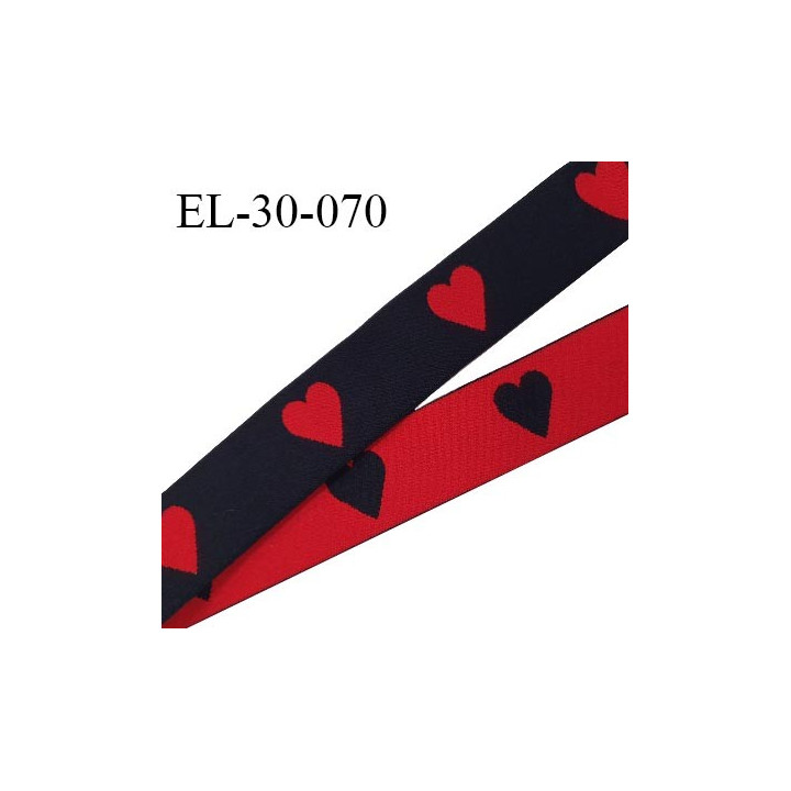 Elastique 30 mm spécial lingerie sport et caleçon motifs coeurs couleur noir et rouge haut de gamme prix au mètre
