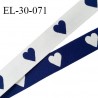Elastique 30 mm spécial lingerie sport et caleçon motifs coeurs couleur bleu marine et blanc haut de gamme prix au mètre