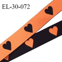 Elastique 30 mm spécial lingerie sport et caleçon motifs coeurs couleur noir et orange haut de gamme oeko tex prix au mètre