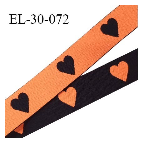 Elastique 30 mm spécial lingerie sport et caleçon motifs coeurs couleur noir et orange haut de gamme prix au mètre