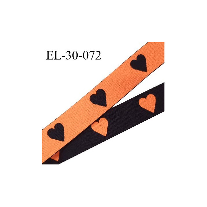 Elastique 30 mm spécial lingerie sport et caleçon motifs coeurs couleur noir et orange haut de gamme prix au mètre