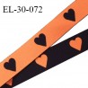 Elastique 30 mm spécial lingerie sport et caleçon motifs coeurs couleur noir et orange haut de gamme prix au mètre