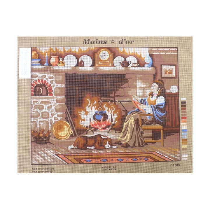 Canevas à broder 50 x 60 cm marque MAINS D'OR thème "au coin du feu"