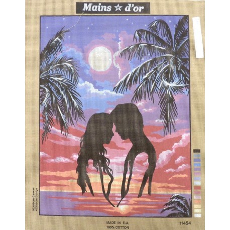 Canevas à broder 50 x 60 cm marque MAINS D'OR thème "les amoureux au clair de lune"