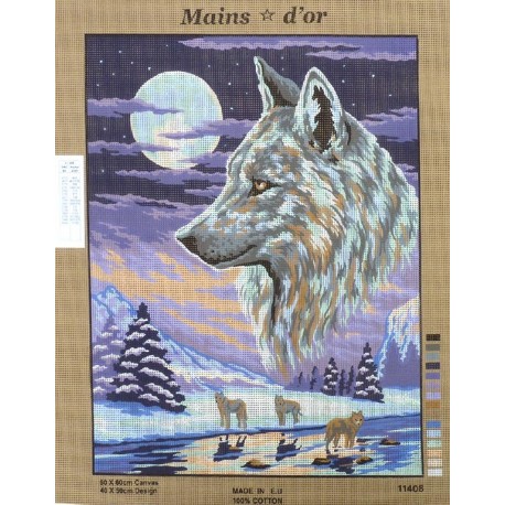 Canevas à broder 50 x 60 cm marque MAINS D'OR thème "les loups"