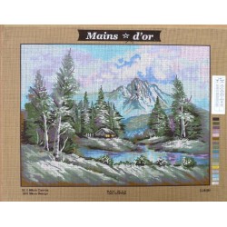 Canevas à broder 50 x 60 cm marque MAINS D'OR thème "cabane dans la foret"