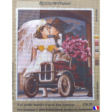Canevas à broder 45 x 65 cm marque ROYAL PARIS thème les petits mariés par Kim ANDERSON fabrication française