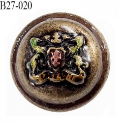 bouton 27 mm en métal style ancien ancien motif en couleur accroche avec un anneau diamètre 27 millimètres