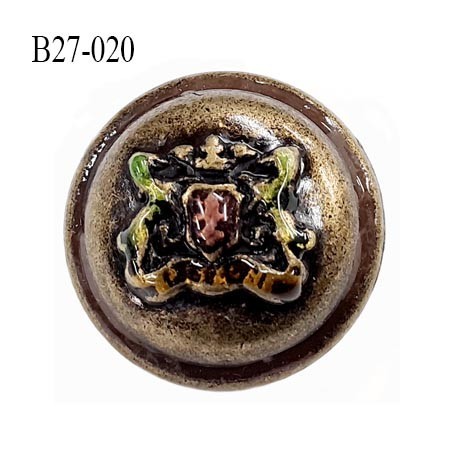 bouton 27 mm en métal style ancien ancien motif en couleur accroche avec un anneau diamètre 27 millimètres