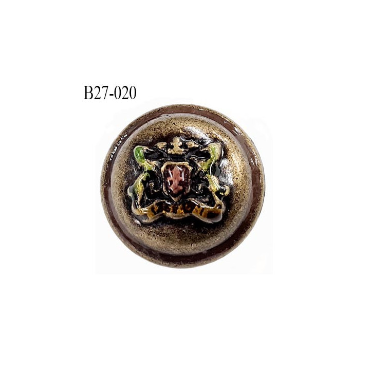 bouton 20 mm en métal style ancien ancien motif en couleur accroche avec un anneau diamètre 20 millimètres
