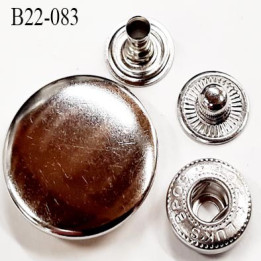 bouton pression  22 mm en métal couleur chromé diamètre 22 mm ensemble composé de 4 pièces par bouton
