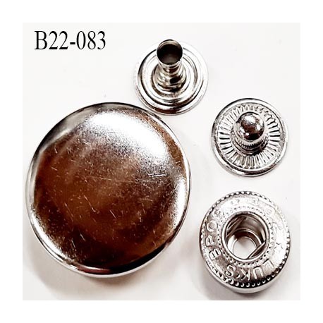 bouton pression 22 mm en métal couleur chromé diamètre 22 mm ensemble composé de 4 pièces par bouton