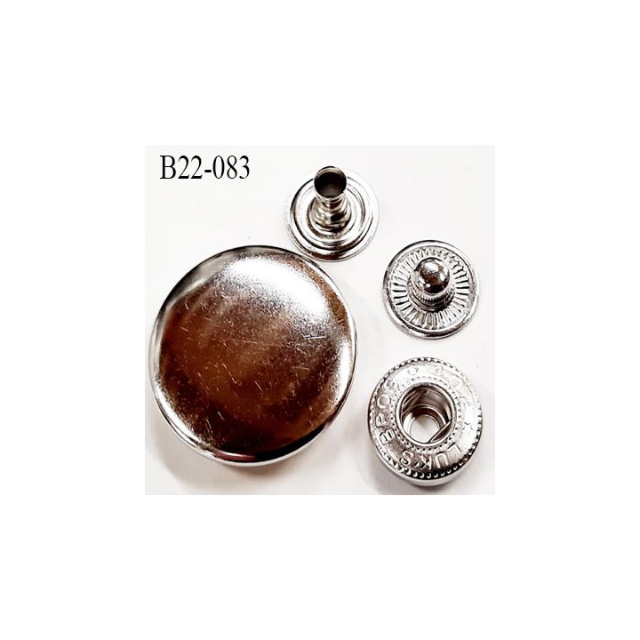 bouton pression  22 mm en métal couleur chromé diamètre 22 mm ensemble composé de 4 pièces par bouton