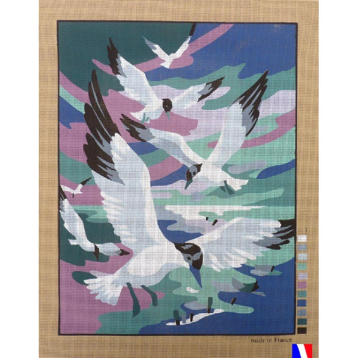 Canevas à broder 50 x 60 cm  thème LES MOUETTES made in France