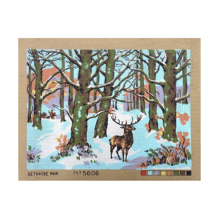 Canevas à broder 50 x 60 cm  thème LE CERF retouché main