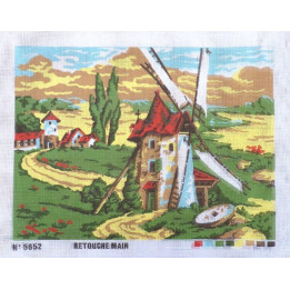 Canevas à broder 50 x 60 cm  thème LE MOULIN retouché main