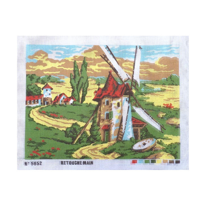 Canevas à broder 50 x 60 cm  thème LE MOULIN retouché main