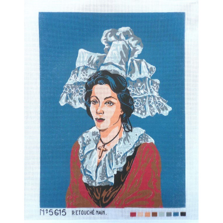 Canevas à broder 50 x 60 cm  thème COIFFE TRADITIONNELLE REGIONALE