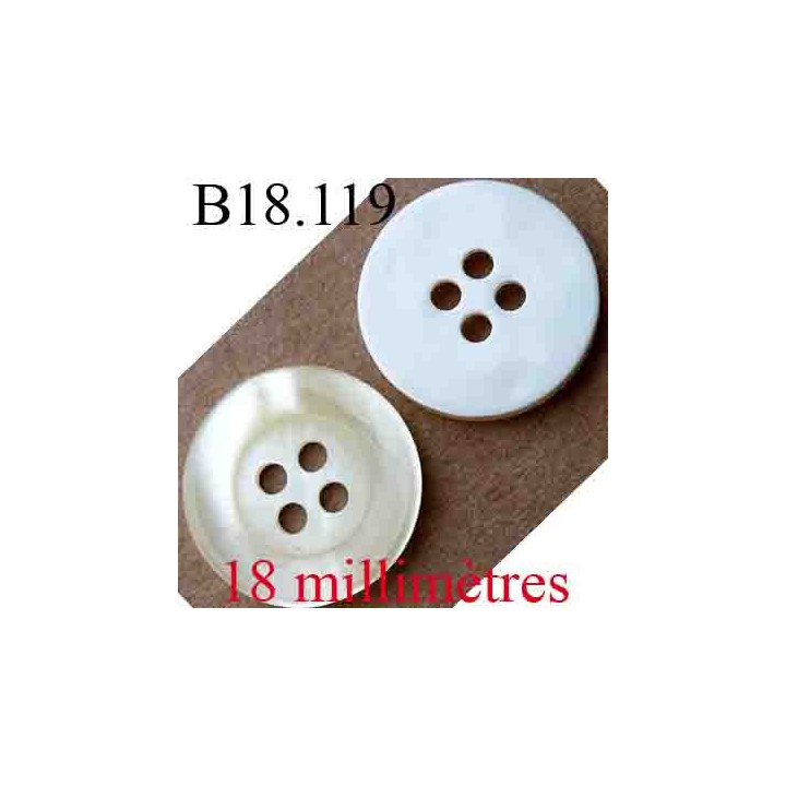 bouton 18 mm couleur blanc brllant marbré et blanc cassé beige brillant  mat 2 trous diamètre 18 mm