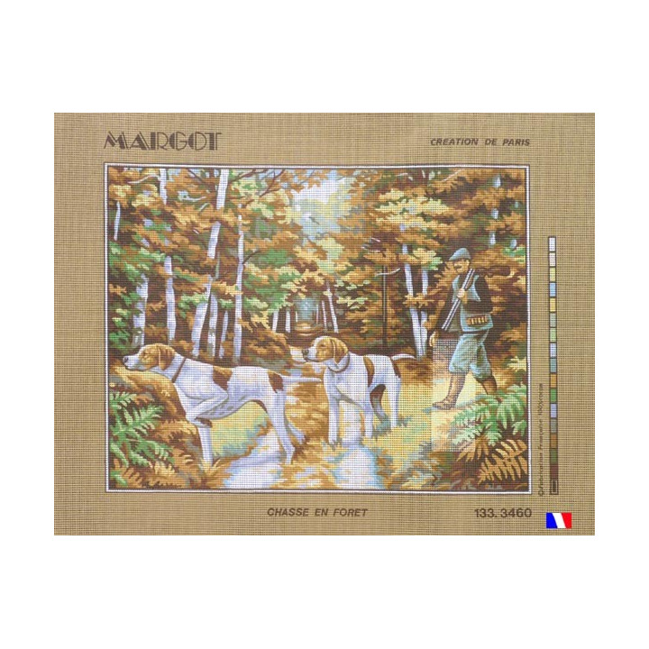 Canevas à broder 50 x 65 cm marque MARGOT création de Paris thème chasse en foret fabrication française