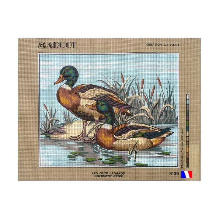 Canevas à broder 50 x 65 cm marque MARGOT création de Paris thème les deux canards fabrication française