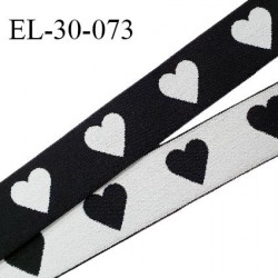 Elastique 30 mm spécial lingerie sport et caleçon oeko tex motifs coeurs couleur noir et blanc prix au mètre