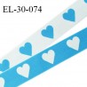 Elastique 30 mm spécial lingerie sport et caleçon oeko tex motifs coeurs couleur bleu et blanc prix au mètre