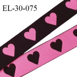 Elastique 30 mm spécial lingerie sport et caleçon oeko tex motifs coeurs couleur noir et rose prix au mètre