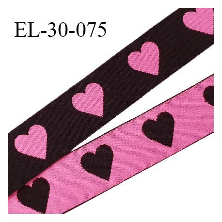 Elastique 30 mm spécial lingerie sport et caleçon oeko tex motifs coeurs couleur noir et rose prix au mètre