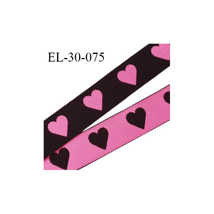 Elastique 30 mm spécial lingerie sport et caleçon oeko tex motifs coeurs couleur noir et rose prix au mètre
