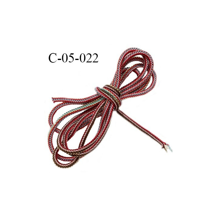 Cordon ou lacet 5 mm en polyamide multicolore et cordon intérieur en coton très solide diamètre 5 mm prix au mètre