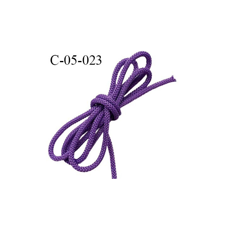 Cordon 5 mm en polyamide couleur mauve et cordon intérieur en coton très solide diamètre 5 mm prix au mètre