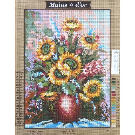 Canevas à broder 50 x 60 cm marque MAINS D'OR thème "bouquet de tournesols"