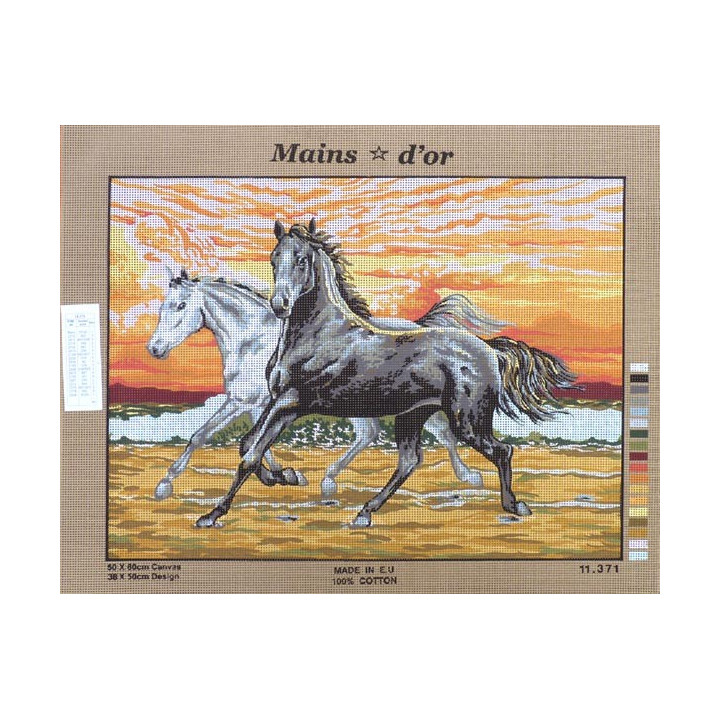 Canevas à broder 50 x 60 cm marque MAINS D'OR thème "les chevaux"
