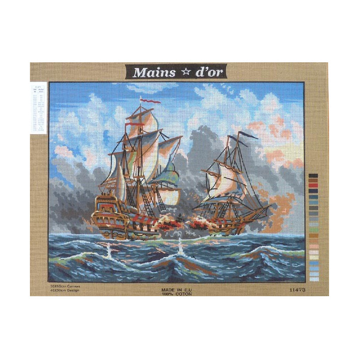 Canevas à broder 50 x 60 cm marque MAINS D'OR thème "bataille navale"