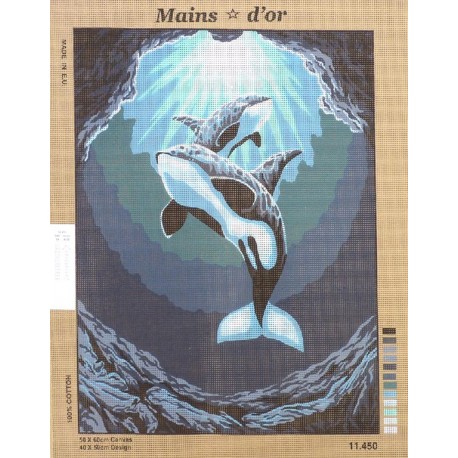 Canevas à broder 50 x 60 cm marque MAINS D'OR thème "les 2 orques"